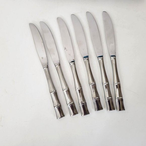 Vintage Stainless Knives with Faux Bamboo Handles Set of Six Boxed - Picture 3 of 9